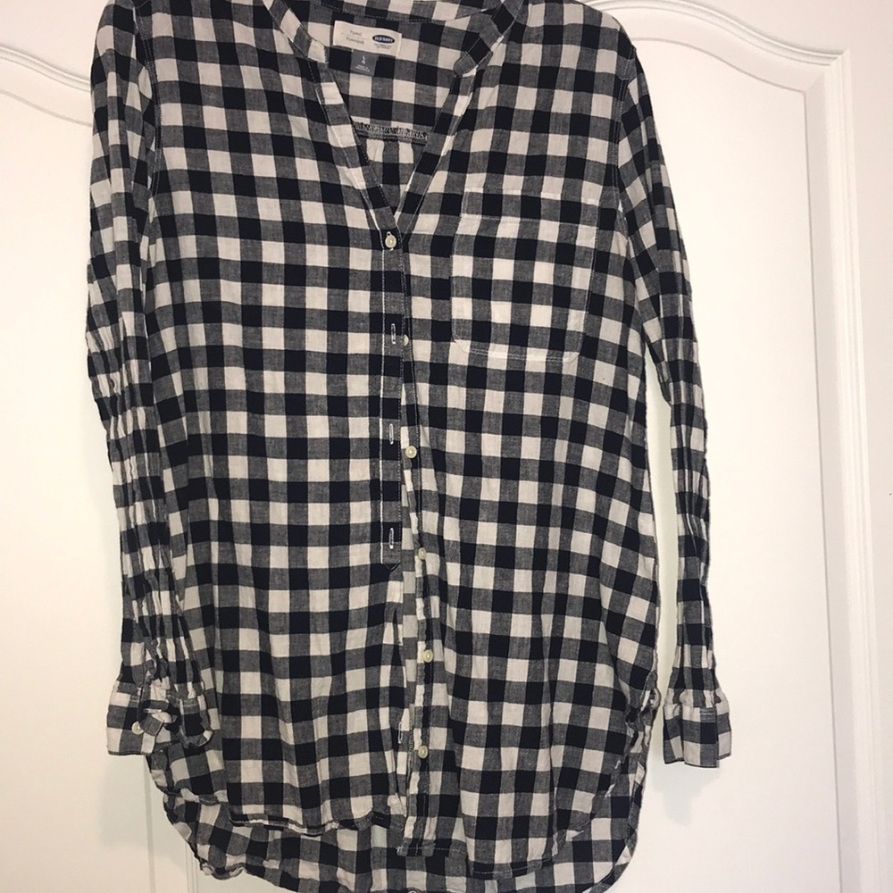 Navy and white checkered button down